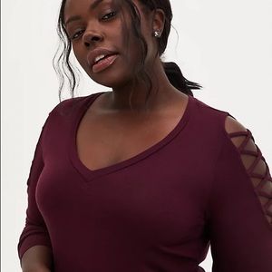 NWT Torrid Size 2 Dark Purple Lattice Shoulder Top
